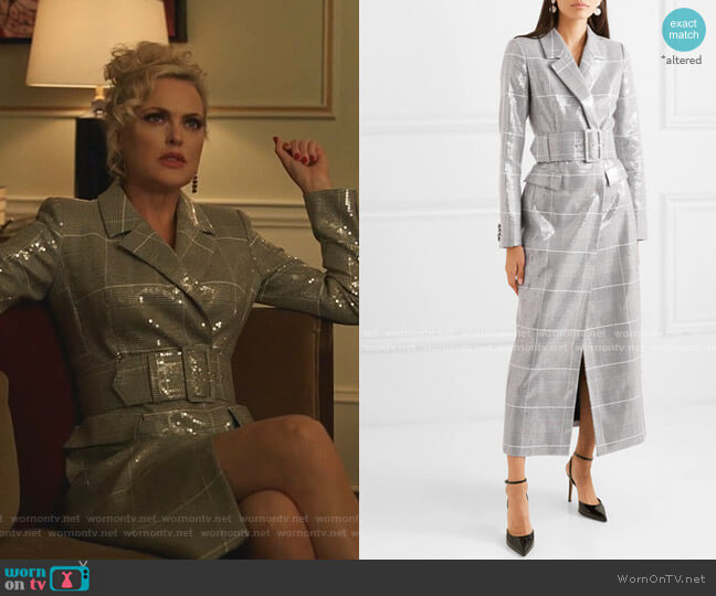 Rasario Sequined Checked Tweed Coat worn by Alexis Carrington (Elaine Hendrix) on Dynasty