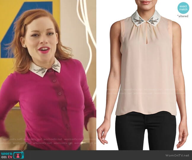 Rebecca Taylor Embroidered Bird Collar Silk Blouse worn by Zoey Clarke (Jane Levy) on Zoeys Extraordinary Playlist