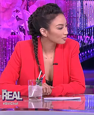 Jeannie’s red belted blazer and pants on The Real