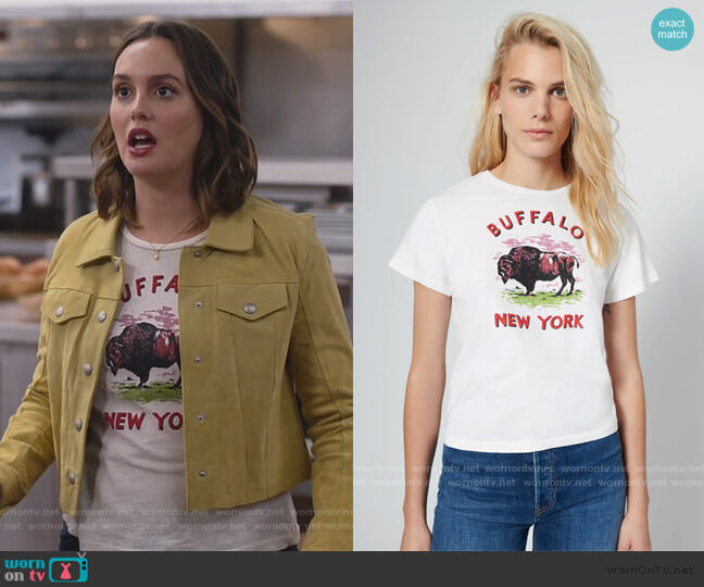 WornOnTV: Angie's suede jacket and print tee on Single Parents - Main Image
