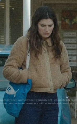 Rio’s tan sherpa jacket on Bless This Mess