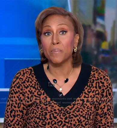 Robin’s brown leopard print sweater and skirt on Good Morning America