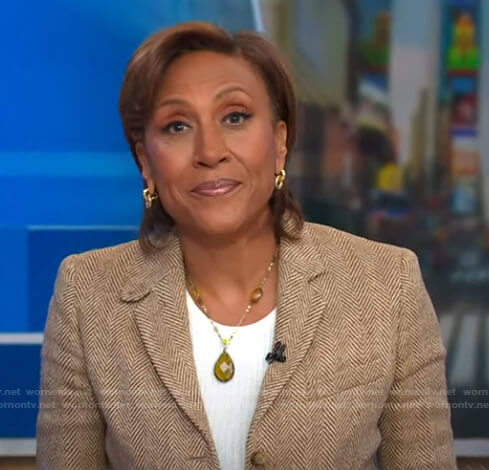 Robin’s beige herringbone blazer on Good Morning America