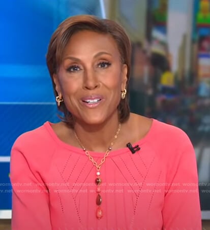 Robin’s pink stitched knit dress on Good Morning America