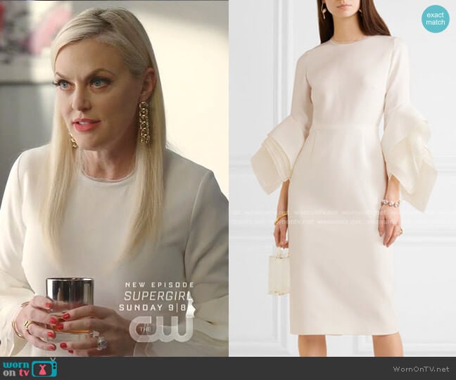 Roksanda Tulle-Trimmed Crepe Midi Dress worn by Alexis Carrington (Elaine Hendrix) on Dynasty