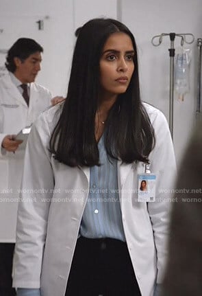 Saanvi’s blue striped blouse on Manifest