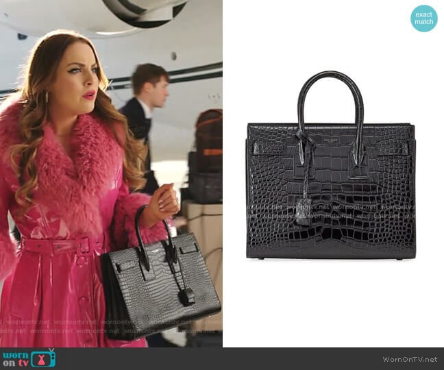 Saint Laurent Sac de Jour Shiny Croco Effect Satchel Bag worn by Fallon Carrington (Elizabeth Gillies) on Dynasty