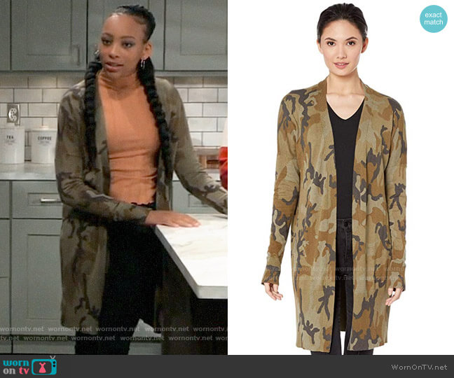 Sanctuary Lenox Cardi in Mineral Camo worn by Trina (Sydney Mikayla) on General Hospital