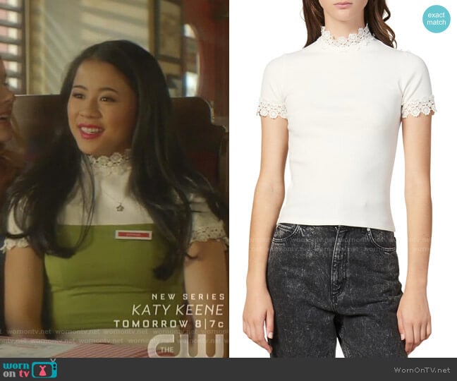 Sandro Anie Lace Trim Tee worn by George Fan (Leah Lewis) on Nancy Drew
