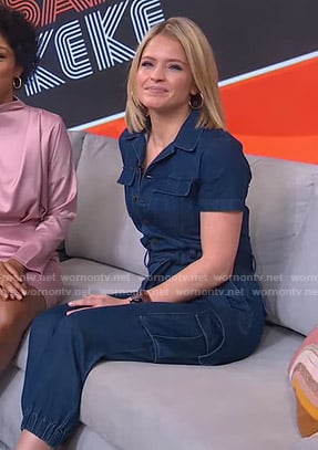 Sara’s denim cargo jumpsuit on GMA Strahan Sara And Keke