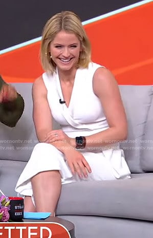 Sara’s white surplice jumpsuit on GMA Strahan Sara And Keke