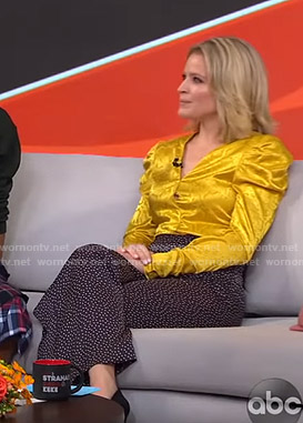 Sara’s yellow top and polka dot pants on GMA Strahan Sara And Keke