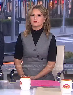 Savannah’s grey asymmetric button dress on Today