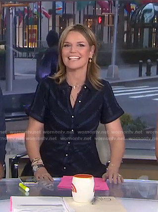 Savannah’s navy striped asymmetric dress on Today