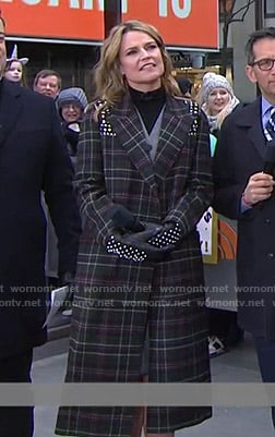 Savannah’s plaid studded shoulder coat on Today