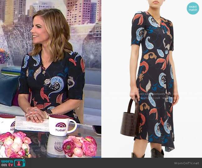 See by Chloe Paisley-Print Dipped-Hem Crepe Dress worn by Natalie Morales on Today