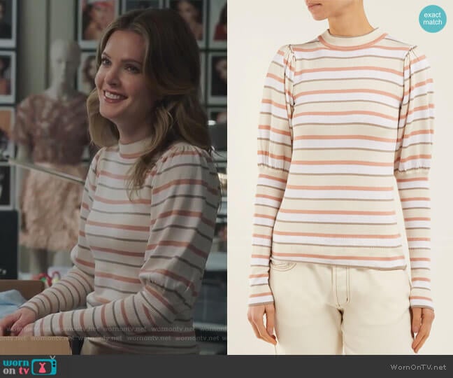 See by Chloe Striped Cotton-blend Sweater worn by Sutton (Meghann Fahy) on The Bold Type