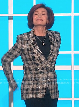 Sharon’s black tweed double breasted blazer on The Talk