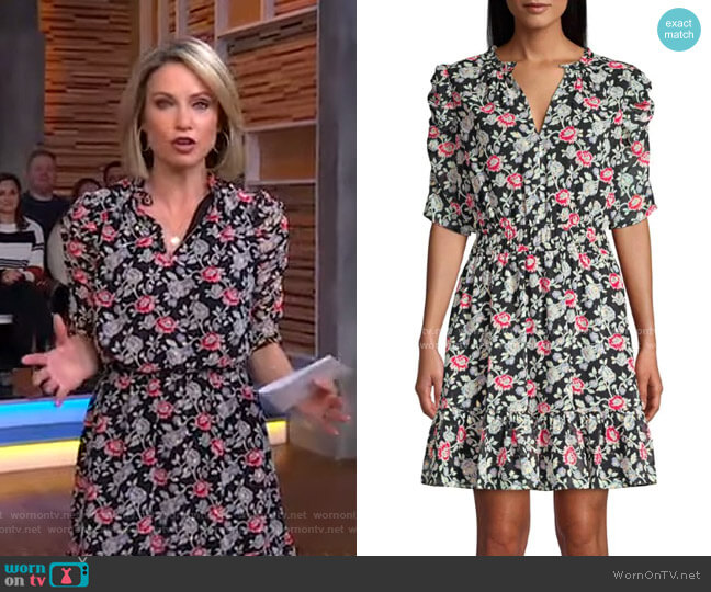 Shoshanna Jodelle Floral Puff-Sleeve Dress worn by Amy Robach on Good Morning America