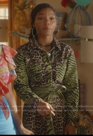 Skylar’s leopard and zebra print shirtdress on Grown-ish