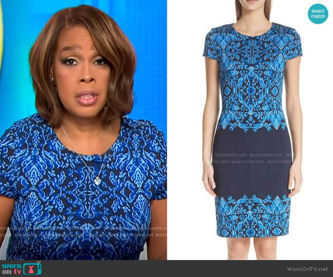 St John Collection Cool Tones Brocade Knit Dress worn by Gayle King on CBS Mornings
