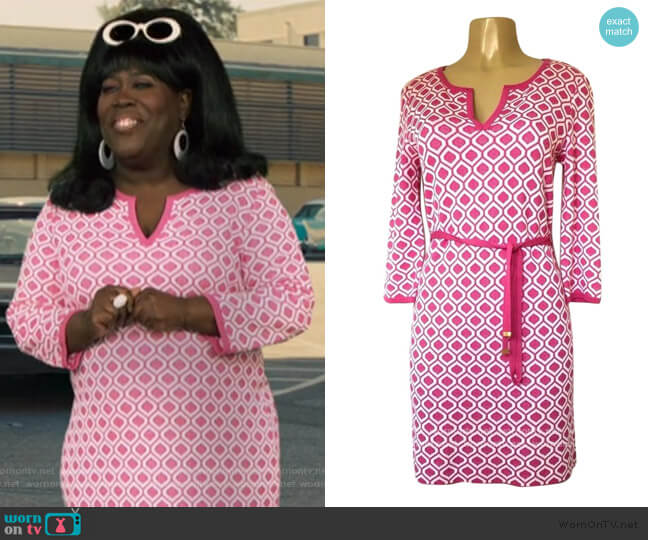 St. john Pink Geometric Print Dress worn by Sheryl Underwood on The Talk