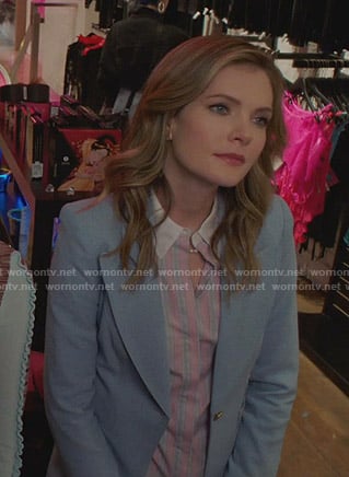 Sutton’s light blue blazer on The Bold Type