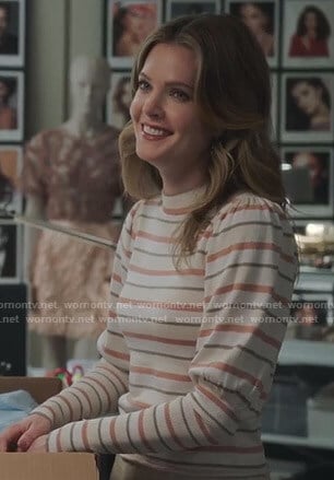 Sutton’s cream striped puff sleeve sweater on The Bold Type