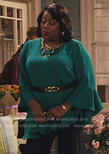 MDear’s green ruffle top on Family Reunion