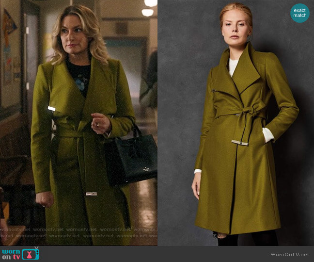 Ted Baker Sandra Midi Wrap Coat in Mid Green worn by Alice Cooper (Mädchen Amick) on Riverdale