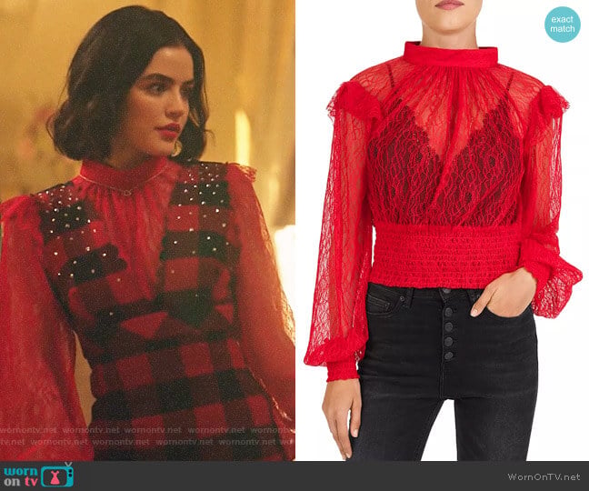 The Kooples Diamond Lace Smocked Top worn by Katy Keene (Lucy Hale) on Riverdale