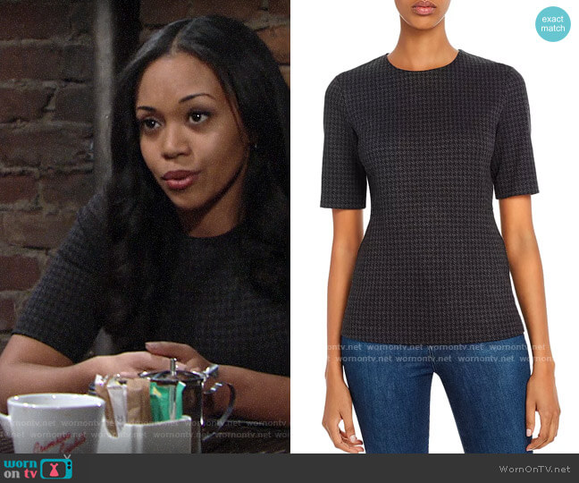 Theory Fitted Houndstooth Top worn by Amanda Sinclair (Mishael Morgan) on The Young and the Restless