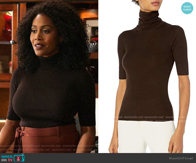 Theory Leenda Turtleneck Sweater in Deep Brown worn by Lola Carmichael (Simone Missick) on All Rise