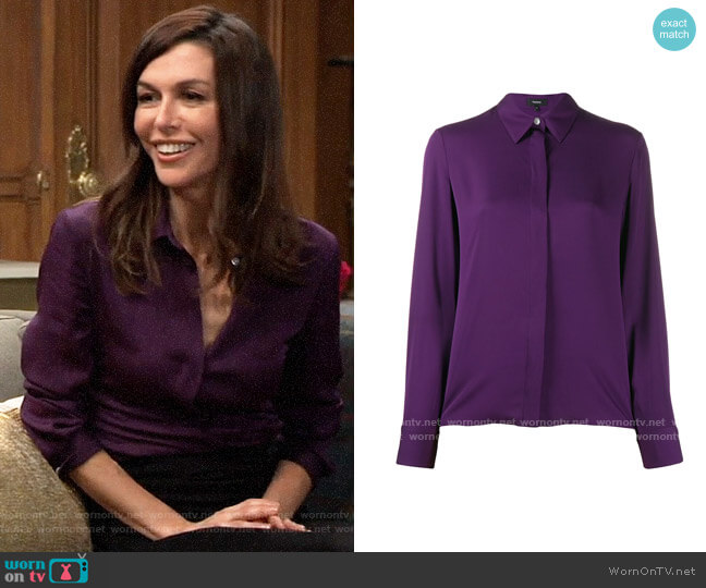 Theory Classic Fitted Shirt in Plum worn by Anna Devane (Finola Hughes) on General Hospital