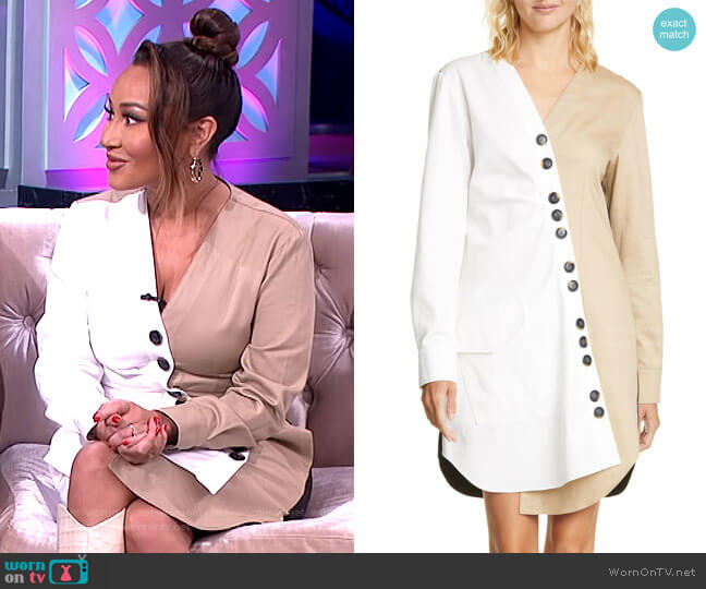 Tibi Harrison Asymmetrical Cotton Shirtdress worn by Adrienne Houghton on The Real