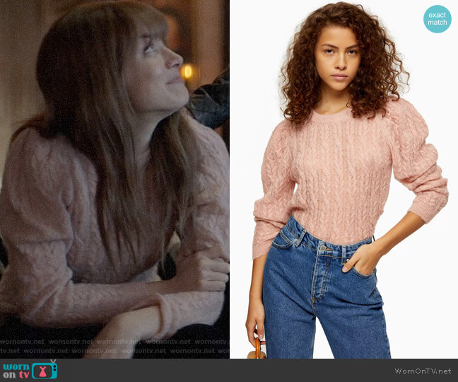 Topshop Knitted Pink Gauzy Cable Crew Neck Sweater worn by Beth Kane (Rachel Skarsten) on Batwoman