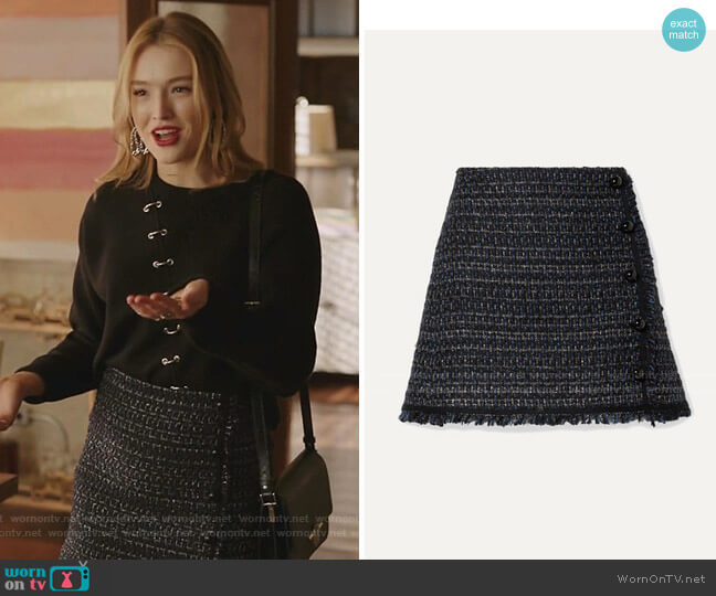 Veronica Beard Mirabelle Tweed Miniskirt worn by Kirby Anders (Maddison Brown) on Dynasty