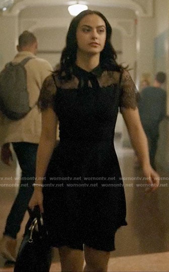 Veronica’s black lace tie neck dress on Riverdale