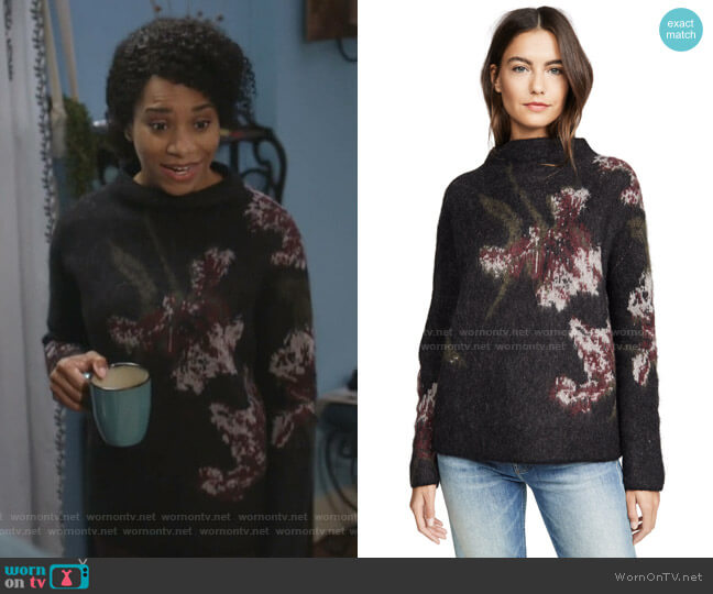 Vince Brushed Floral Funnel Neck Sweater worn by Maggie Pierce (Kelly McCreary) on Greys Anatomy