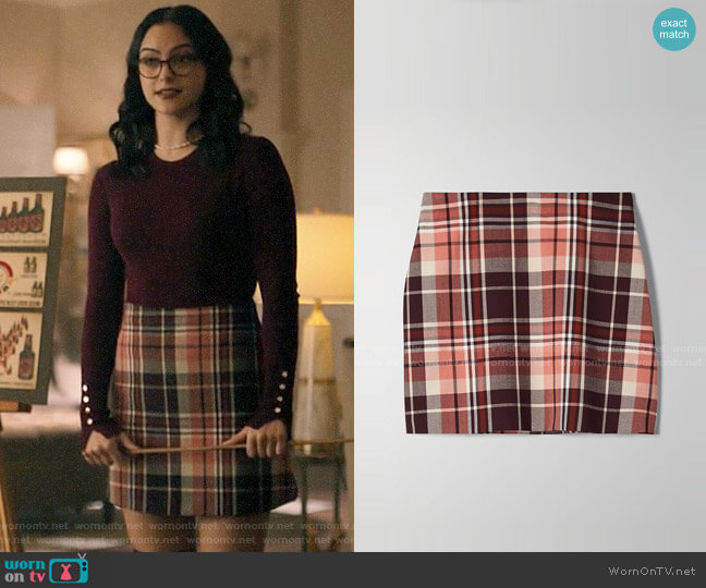 Wilfred New Classic Check Mini Skirt in Rustique/Wrm Erth Kent worn by Veronica Lodge (Camila Mendes) on Riverdale