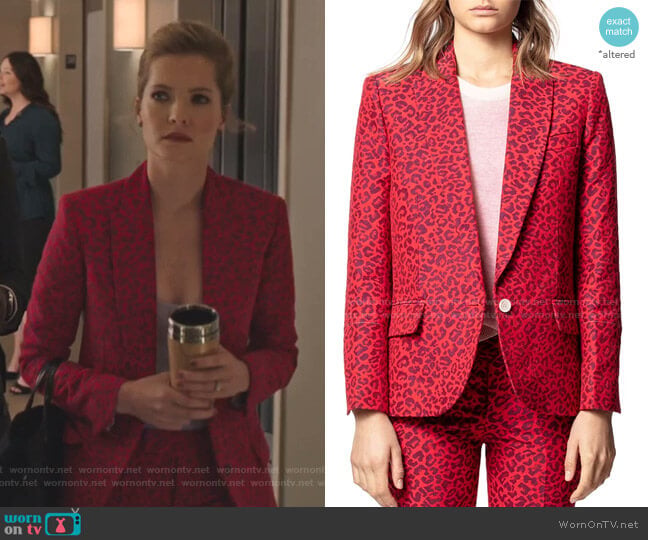 Zadig & Voltaire Viking Leopard-Print Jacquard Jacket worn by Sutton (Meghann Fahy) on The Bold Type