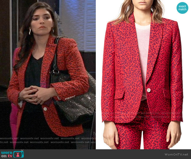 Zadig & Voltaire Viking Leopard-Print Jacquard Jacket worn by Brook Lynn Quartermaine (Amanda Setton) on General Hospital