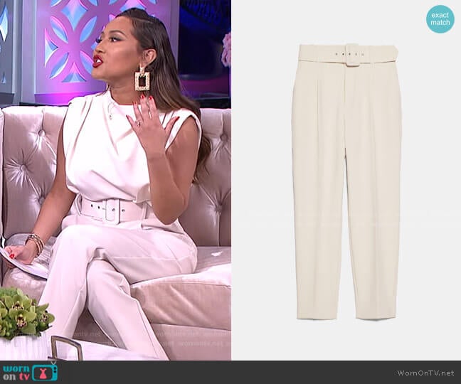 Zara High-Waisted Belted Pants worn by Adrienne Houghton on The Real