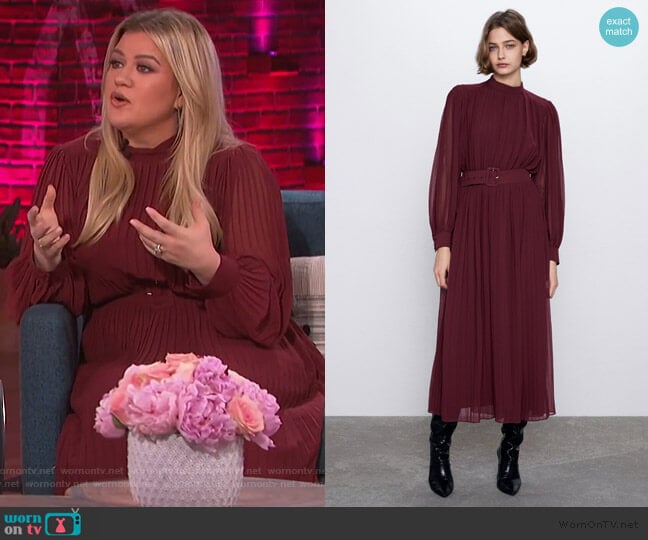 Zara Pleated Midi Dress worn by Kelly Clarkson on The Kelly Clarkson Show