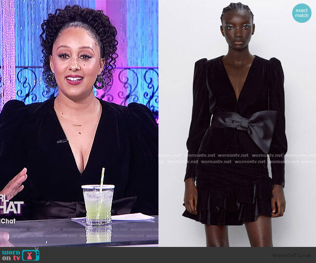 Zara Velvet Bow Jacket worn by Tamera Mowry on The Real