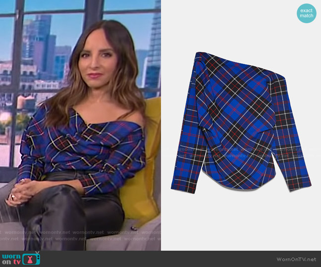Zara Asymmetric Plaid Top worn by Lilliana Vazquez on E! News
