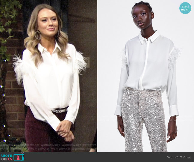 Zara Feather Shirt worn by Abby Newman (Melissa Ordway) on The Young and the Restless