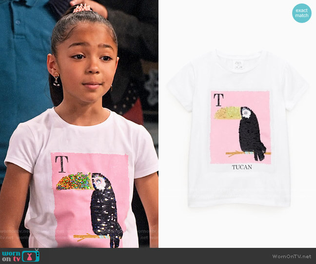 Zara Girls Sequin Toucan T-shirt worn by Ami (Jordyn Raya James) on Family Reunion