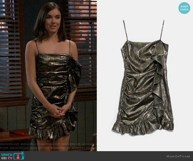 Zara Metallic Ruffle Dress worn by Willow Tait (Katelyn MacMullen) on General Hospital