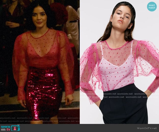 Zara Polka Dot Organza Top worn by Katy Keene (Lucy Hale) on Katy Keene
